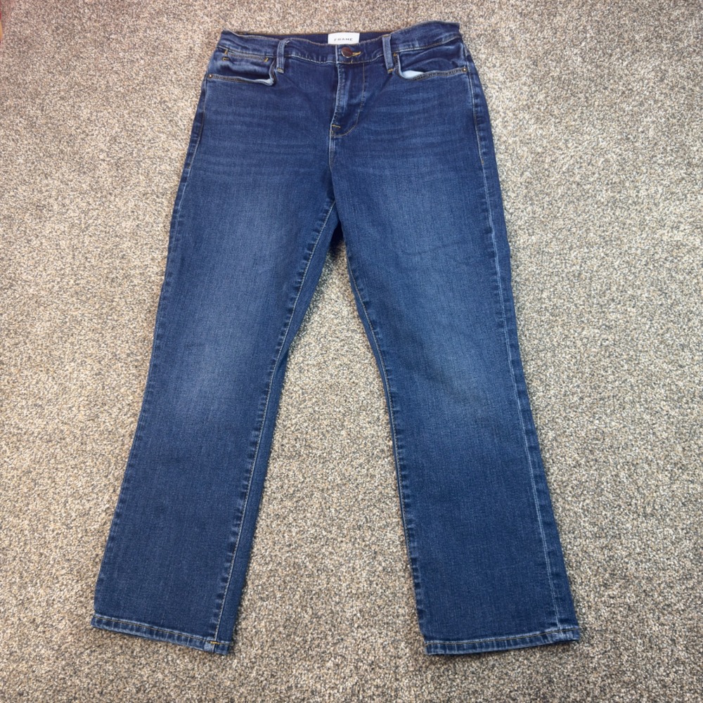 FRAME Le High Straight Jeans Dark Wash Indigo High‎ Rise Denim 29 Modern Chic